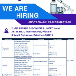 Eugia Pharma Walk In Interview For Production and Packing
