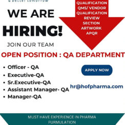 HOF Pharma Hiring For QA Dept