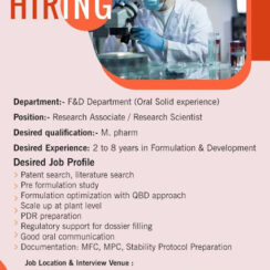 Corona Remedies Hiring For F&D Department