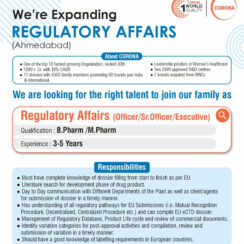 Corona Remedies Hiring For Regulatory Affairs (Officer/ Sr Officer/ Executive)