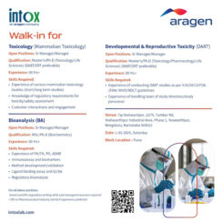 Intox (Aragen) Walk In For Toxicology/ Bioanalysis/ Developmental & Reproductive Toxicity (DART)