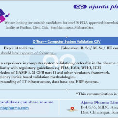 Ajanta Pharma Paithan Hiring For CSV & QC