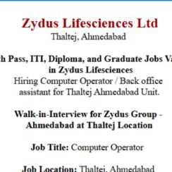 10th, 12th Pass, ITI, Diploma, and Graduate Jobs Vacancies in Zydus Group | Walk-in Interview For Computer Operators