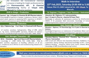 Jubilant Ingrevia Walk-in 15th Feb 2025 for Multiple Positions
