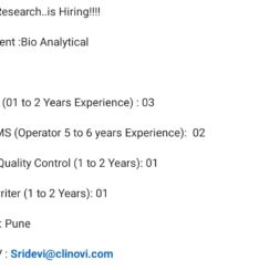 CliNovi Research Pune Hiring | Analysts, LC/MS/MS Operator, QC & Report Writer