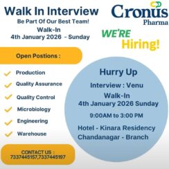 Cronus Pharma Hiring 2026 | Walk-In Interview for Production, QA, QC & More