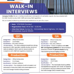 Walk-In Interview at BioMatrix Ahmedabad | QC, QA, Production Jobs | 11 Jan 2026 Walk-In Interview at BioMatrix Ahmedabad | QC, QA, Production Jobs | 11 Jan 2026