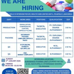 APL Health Care Limited Hiring | Production, Packing, QC, QA – Walk-in