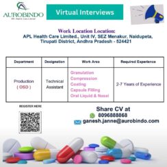 Walk-in / Virtual Interview for Pharma Production Jobs in Andhra Pradesh