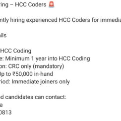 HCC Medical Coding Jobs (CRC) | High Salary | Immediate Joining Available HCC Medical Coding Jobs (CRC) | High Salary | Immediate Joining Available
