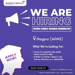Hiring: Clinical Research Coordinator Intern for AIIMS Nagpur | Life Sciences/Pharmacy Hiring: Clinical Research Coordinator Intern for AIIMS Nagpur | Life Sciences/Pharmacy
