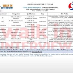 Gepach Pharma Walk-In: B.Sc, M.Pharm, ITI Diploma Jobs | 11 Jan 2026, Pithampur