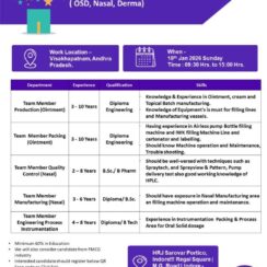 Indore Recruitment Drive for Pharma Manufacturing & Engineering Jobs in Visakhapatnam