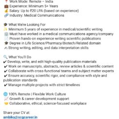 Hiring: Scientific/Medical Writer (Publications) – Remote India, Up to ₹20 LPA