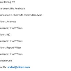 Bio-Analytical Job Openings in Pune: Analysts, IQC, Report Writer Positions