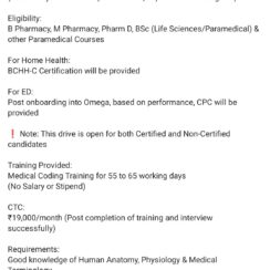 Medical Coding Walk-In Drive at Omega Healthcare | Trainee Role | Training & Certification Provided