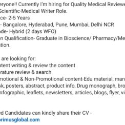 Quality Medical Reviewer & Scientific Writer Job Opening | 2-5 Years Exp | Hybrid Role | Bangalore, Hyderabad, Pune, Mumbai, Delhi NCR