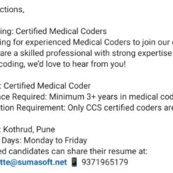 Medical Coder Job Opening in Kothrud, Pune | Monday to Friday