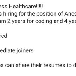 Anesthesia Coding Jobs in Chennai for Experienced Coders | Work from Home Interview