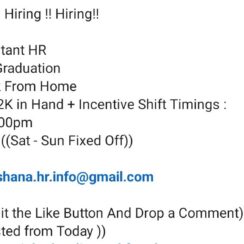 Work From Home Assistant HR Job – 45K-52K in Hand + Incentives (Sat-Sun Off) Work From Home Assistant HR Job – 45K-52K in Hand + Incentives (Sat-Sun Off)
