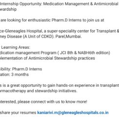 Pharm.D Internship Opportunity: Antimicrobial Stewardship & Transplant Pharmacotherapy | Mumbai Pharm.D Internship Opportunity: Antimicrobial Stewardship & Transplant Pharmacotherapy | Mumbai