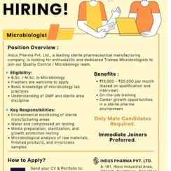 Microbiologist Job in Neemrana: Freshers Welcome | Indus Pharma Pvt. Ltd. Hiring (Sterile Pharma) Microbiologist Job in Neemrana: Freshers Welcome | Indus Pharma Pvt. Ltd. Hiring (Sterile Pharma)