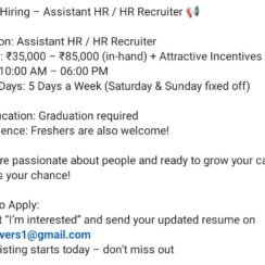 HR Recruiter Job for Freshers & Experienced | Immediate Hiring | 5 Days Week HR Recruiter Job for Freshers & Experienced | Immediate Hiring | 5 Days Week
