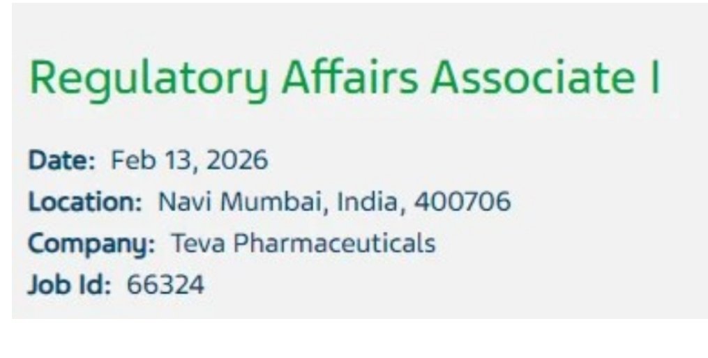 Teva Pharma Hiring 2026 – Regulatory Affairs Associate I Role in Navi ...