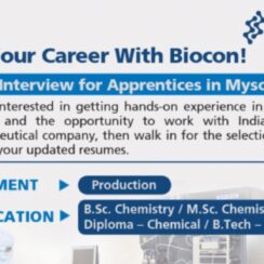 Biocon Recruitment 2026 | Production Apprentice Jobs Walk-In on 22nd February