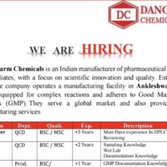 Danopharm Chemicals Walk-In Interview – QC & Production Jobs in Ankleshwar 2026