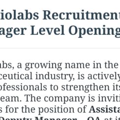 Provis Biolabs Recruitment 2026 – QA Manager Level Openings