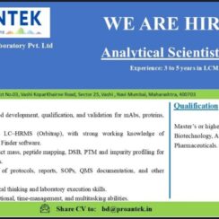 Analytical Scientist LCMS Job | 3-5 Years Experience | Method Development & Validation