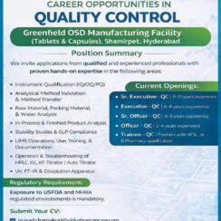 QC Jobs in Hyderabad for Pharmaceutical Professionals Hiring QC Officers & Executives | OSD Plant, Shamirpet, Hyderabad