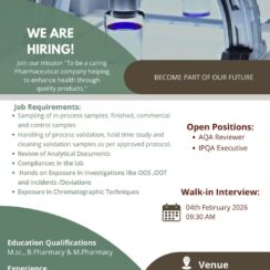 IPQA AQA Jobs for M.Pharmacy Freshers & Experienced – Lee Pharma Walk-in Drive