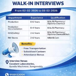 Freshers Walk-in: Production & Documentation Jobs (0-6 Years) – Covalent Labs, Sangareddy