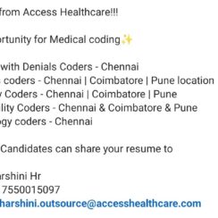 Hiring Medical Coders – Multiple Specialties (Access Healthcare) – Freshers & Experienced