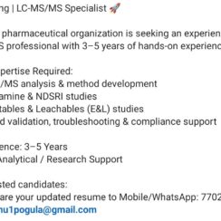 Analytical Research Support Job | LC-MS/MS Specialist Wanted