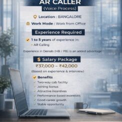 AR Caller Voice Process Hiring Bangalore | 1-5 Years Experience | Salary ₹37k-42k | Work from Office