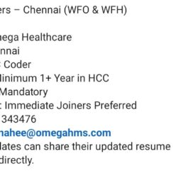 Omega Healthcare Hiring HCC Coder in Chennai (WFO/WFH) | 1+ Year Experience & Certification Mandatory