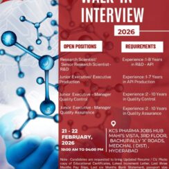 KCS Pharma Jobs Hub Walk-in Interview 2026 for API R&D, Production, QC & QA | Hyderabad | Feb 21-22