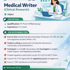 Medical Writer Job in Jaipur – Manentia Research Hiring M.Pharm for Clinical Research (0-2 Years)