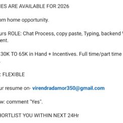2026 Work From Home Hiring: Data Entry, HR, Recruitment Roles (Freshers Welcome) 2026 Work From Home Hiring: Data Entry, HR, Recruitment Roles (Freshers Welcome)