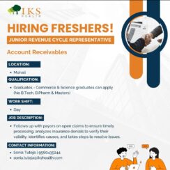 IKS Health Hiring Freshers 2025 | Junior Revenue Cycle Representative | Mohali IKS Health Hiring Freshers 2025 | Junior Revenue Cycle Representative | Mohali