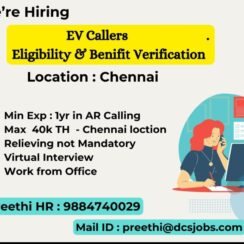 EV Caller Jobs in Chennai | AR Calling | Eligibility Verification | Work from Office EV Caller Jobs in Chennai | AR Calling | Eligibility Verification | Work from Office