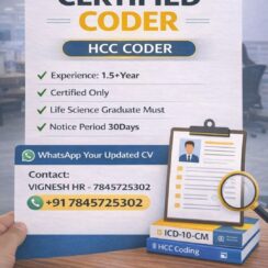 Hiring Certified HCC Coder | Life Science Graduate | ICD-10-CM Expert | 1.5+ Years Experience Hiring Certified HCC Coder | Life Science Graduate | ICD-10-CM Expert | 1.5+ Years Experience