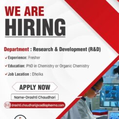 Fresher PhD Chemistry Job at Cadila Pharma | Research & Development | Dholka