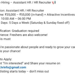 Urgent Opening for HR Recruiter | Graduation Mandatory | Send Resume via Email
