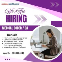 Hiring Medical Coder / QA Denials | Work From Home WFO | Chennai Pune Coimbatore Mumbai Hiring Medical Coder / QA Denials | Work From Home WFO | Chennai Pune Coimbatore Mumbai