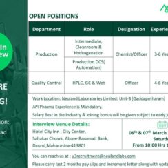 Neuland Labs Walk-in Interview 2026: Production & QC Chemist/Officer | Daund (Maharashtra) | March 6-7 Neuland Labs Walk-in Interview 2026: Production & QC Chemist/Officer | Daund (Maharashtra) | March 6-7