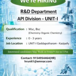 Emnar Walk-in Interview 2026: R&D Department API Division | MSc/BSc Chemistry Candidates Emnar Walk-in Interview 2026: R&D Department API Division | MSc/BSc Chemistry Candidates